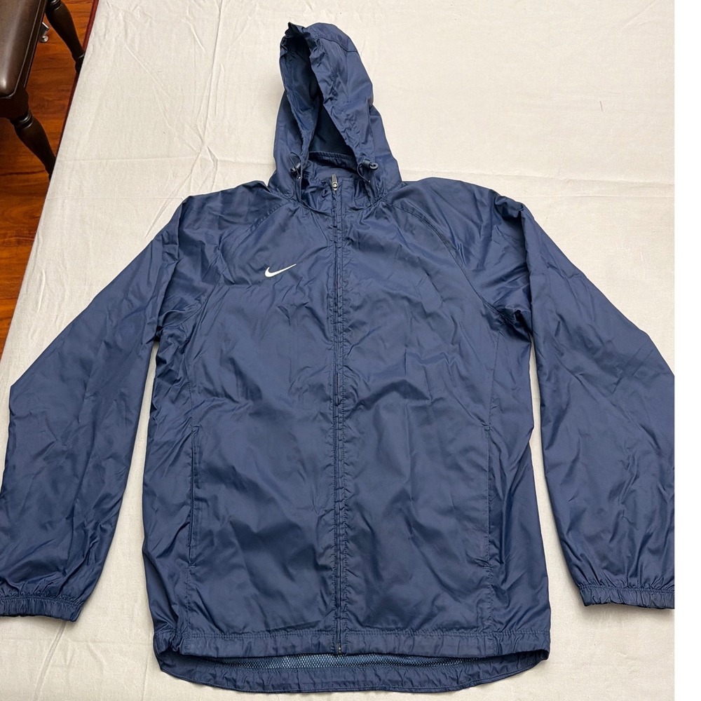 Nike Mens Navy Blue Hooded Windbreaker Full Zip Mesh Lined Jacket Small RN56323